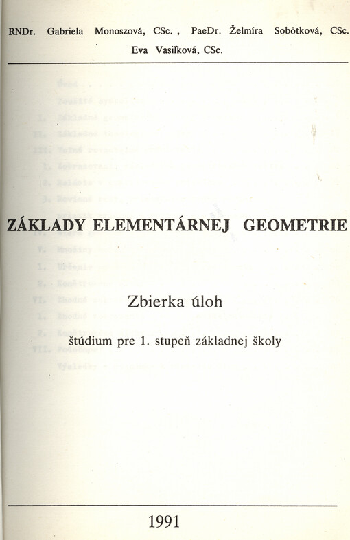 Základy elementárnej geometrie : zbierka úloh : štúdium pre 1. stupeň základnej školy