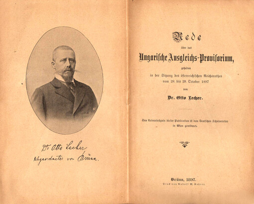 Rede über das Ungarische Ausgleichs-Provisorium, gehalten in der Sitzung des österreichischen Reichsrathes vom 28. bis 29. October 1897 von Otto Lecher