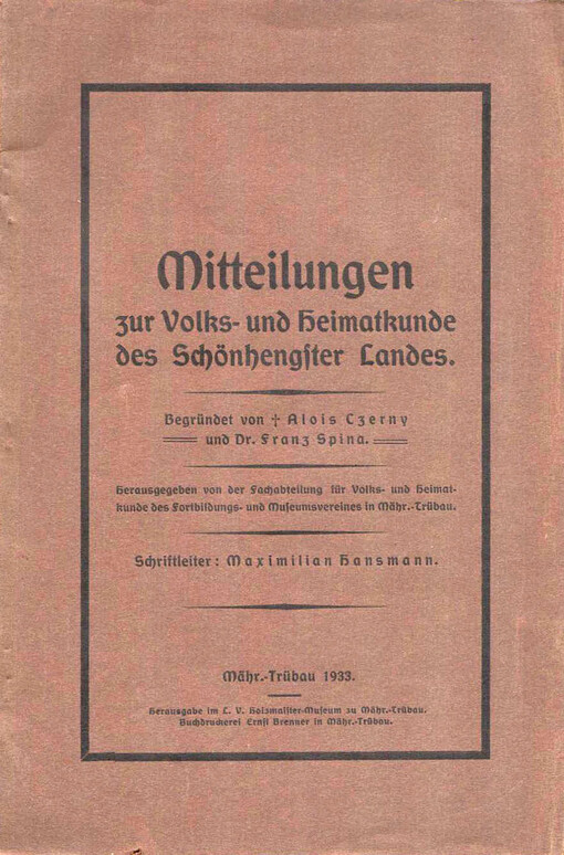 Mitteilungen zur Volkskunde des Schönhengster Landes