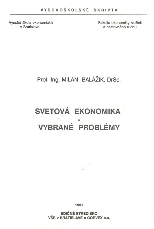 Svetová ekonomika :vybrané problémy