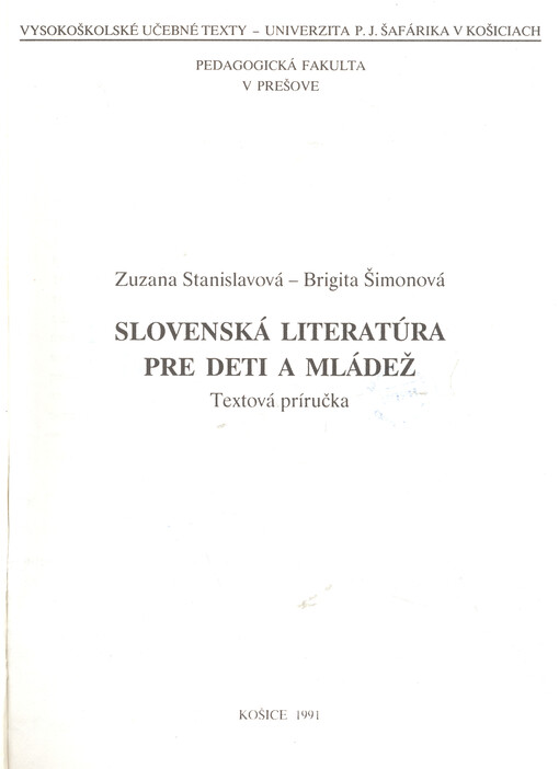 Slovenská literatúra pre deti a mládež : Textová príručka