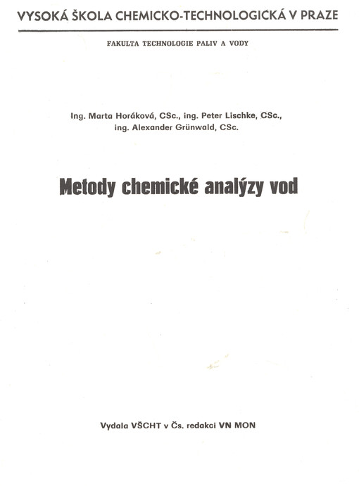 Metody chemické analýzy vod