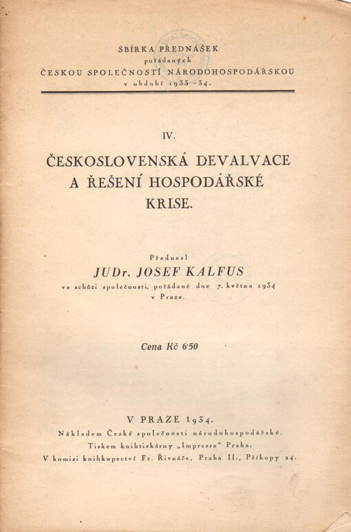 Československá devalvace a řešení hospodářské krise