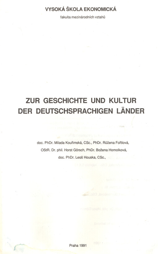 Zur Geschichte und Kultur der deutschensprachigen Länder :