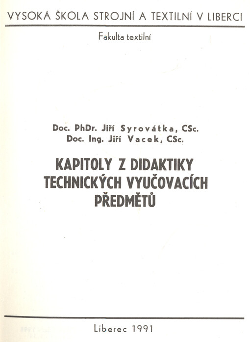 Kapitoly z didaktiky technických vyučovacích předmětů