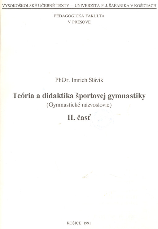 Teória a didaktika športovej gymnastiky :(gymnastické názvoslovie).II. časť