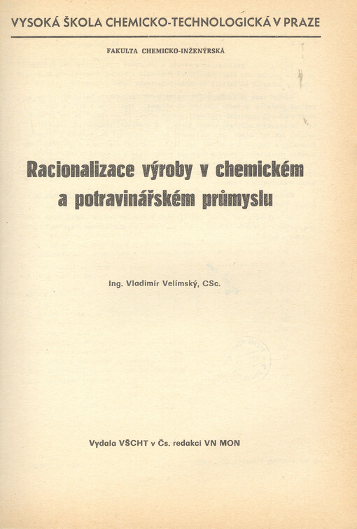 Racionalizace výroby v chemickém a potravinářském průmyslu