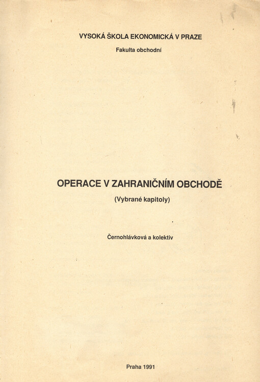 Operace v zahraničním obchodě : (vybrané kapitoly)