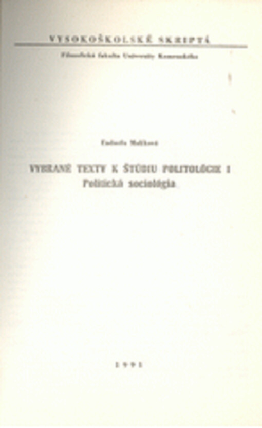 Vybrané texty k štúdiu politológie I : politická sociológia