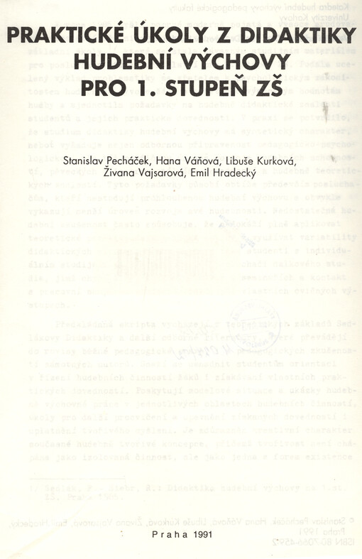 Praktické úkoly z didaktiky hudební výchovy pro 1. stupeň ZŠ