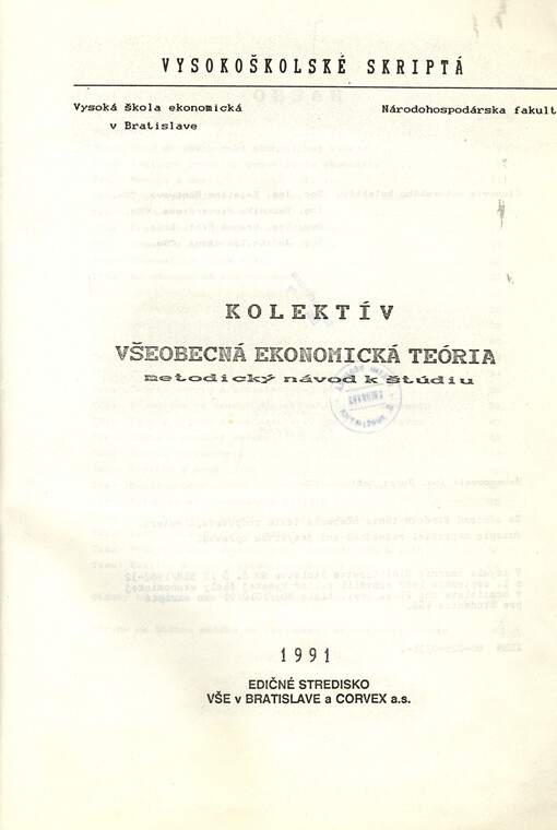 Všeobecná ekonomická teória : metodický návod k štúdiu