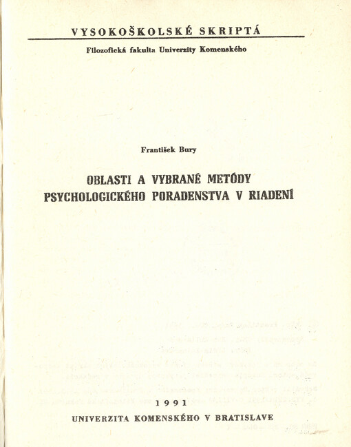 Oblasti a vybrané metódy psychologického poradenstva v riadení