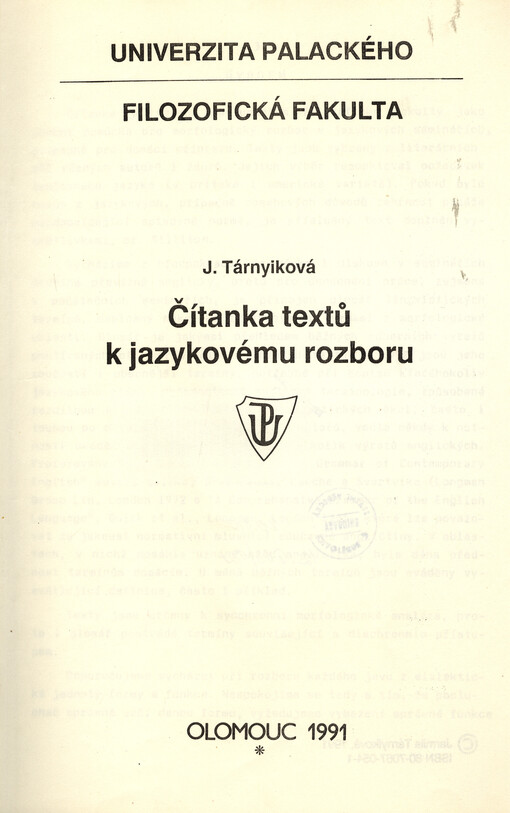 Čítanka textů k jazykovému rozboru: Určeno pro posl. 1. - 5. roč. anglistiky [a] rozšiřovací studium a kombinace angličtina-tělesná výchova pedag. fak