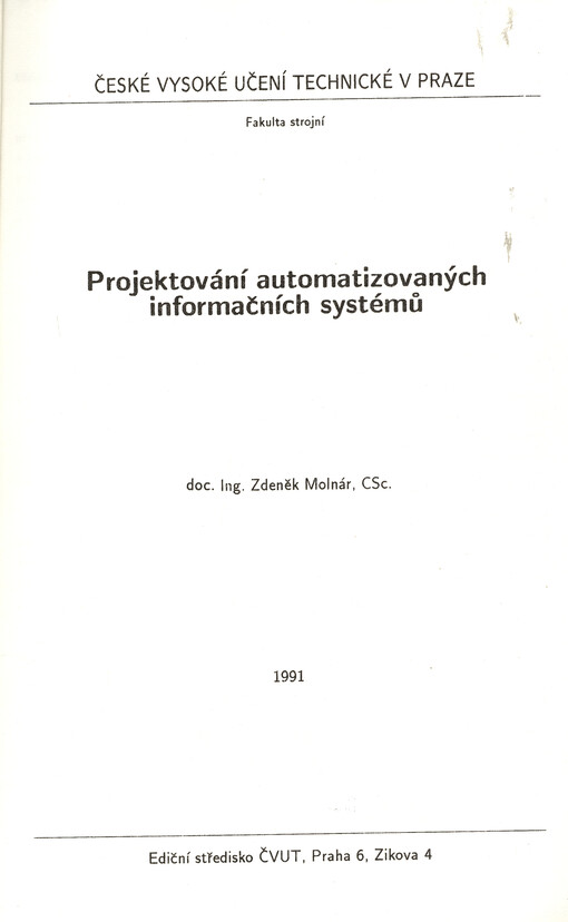 Projektování automatizovaných informačních systémů
