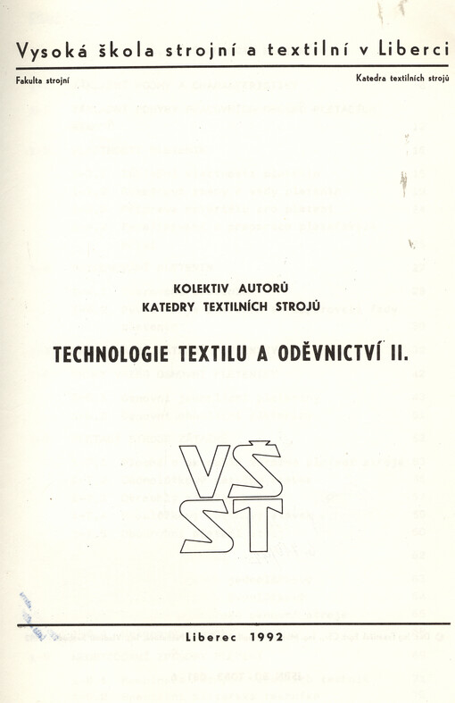 Technologie textilu a oděvnictví II.