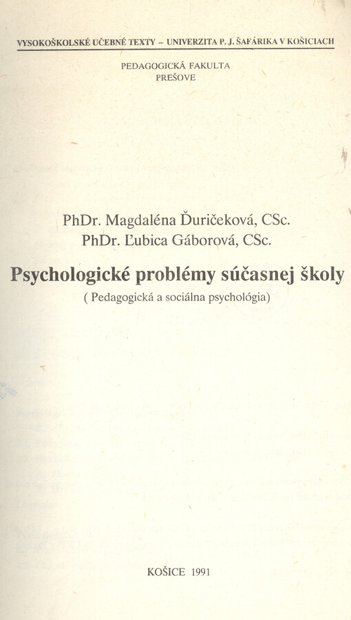 Psychologické problémy súčasnej školy