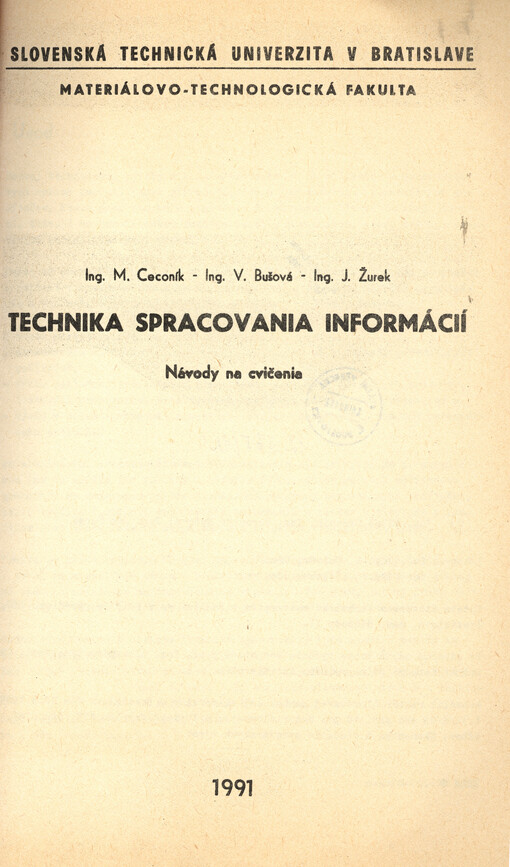 Technika spracovania informácií : návody na cvičenia