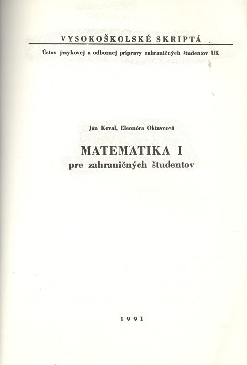 Matematika I pre zahraničných študentov