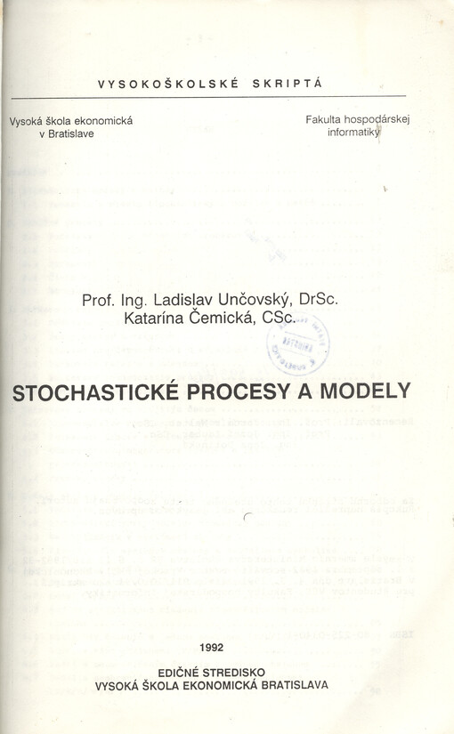 Stochastické procesy a modely