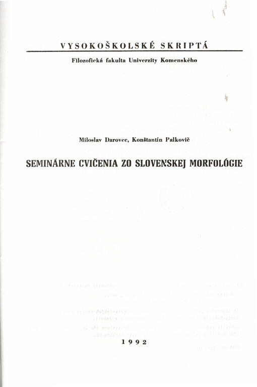 Seminárne cvičenia zo slovenskej morfológie
