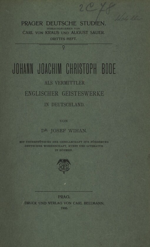 Johann Joachim Christoph Bode als Vermittler englischer Geisteswerke in Deutschland