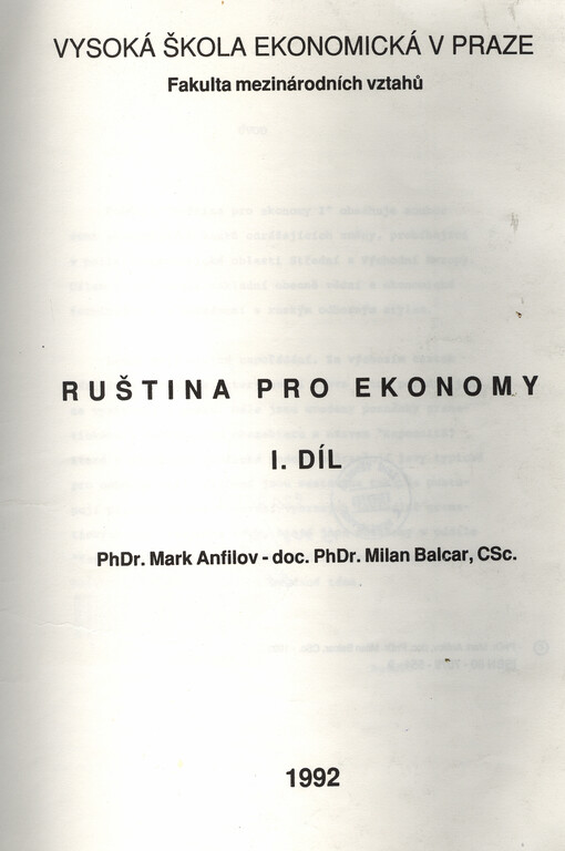 Ruština pro ekonomy. Díl 1