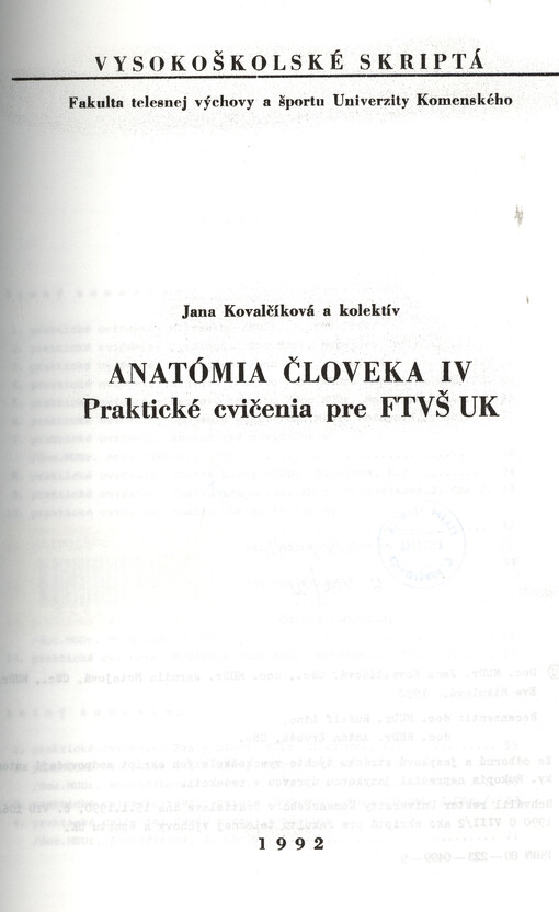 Anatómia človeka IV : praktické cvičenia pre FTVŠ UK