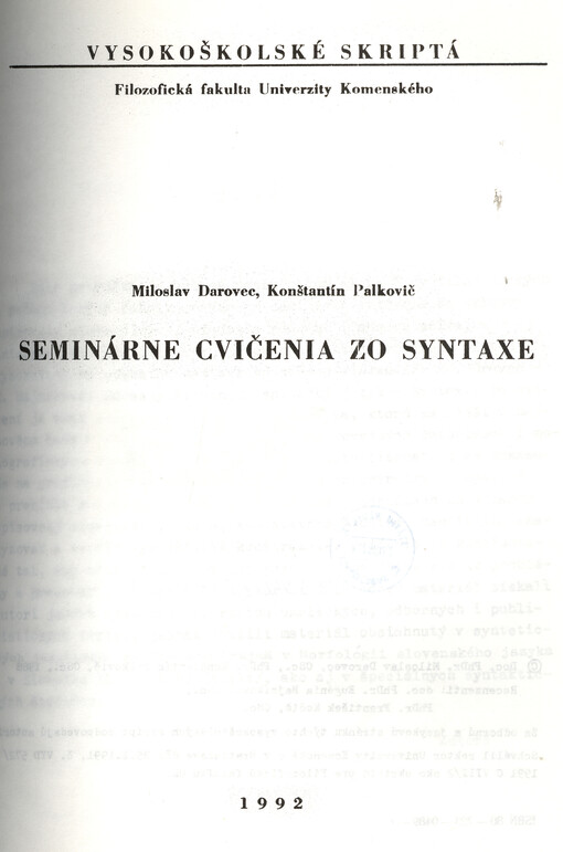 Seminárne cvičenia zo syntaxe