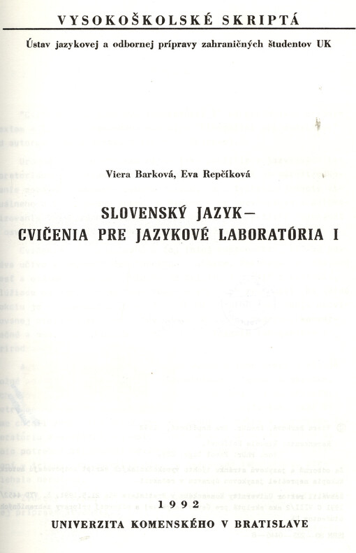 Slovenský jazyk : cvičenia pre jazykové laboratória I