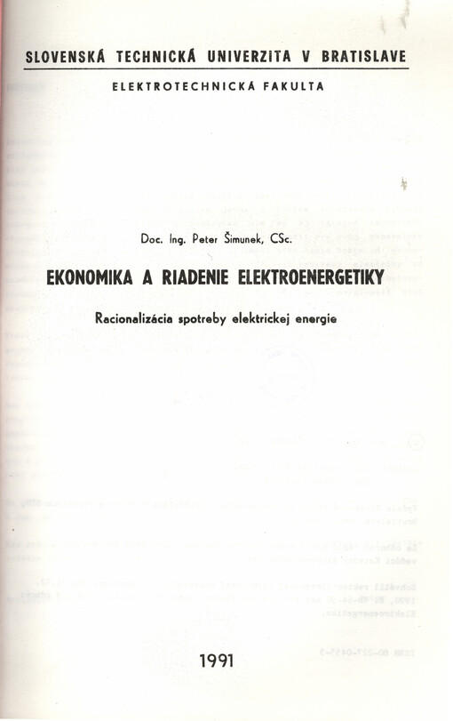 Ekonomika a riadenie elektroenergetiky : racionalizácia spotreby elektrickej energie