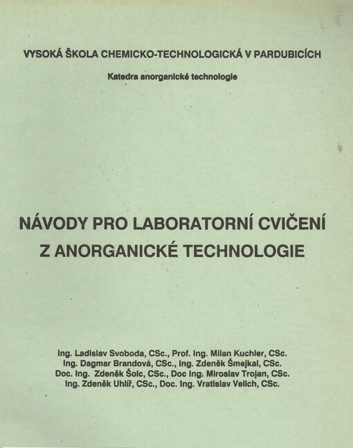 Návody pro laboratorní cvičení z anorganické technologie