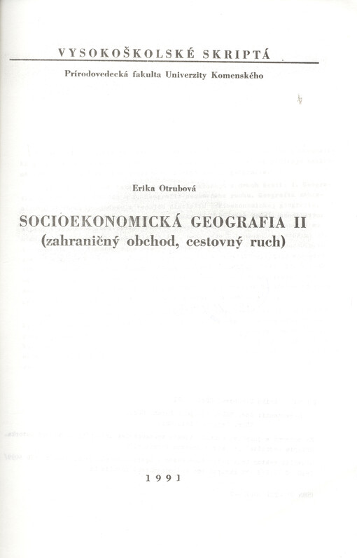 Socioekonomická geografia II : zahraničný obchod, cestovný ruch