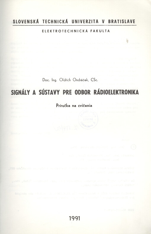 Signály a sústavy pre odbor rádioelektronika :príručka na cvičenia