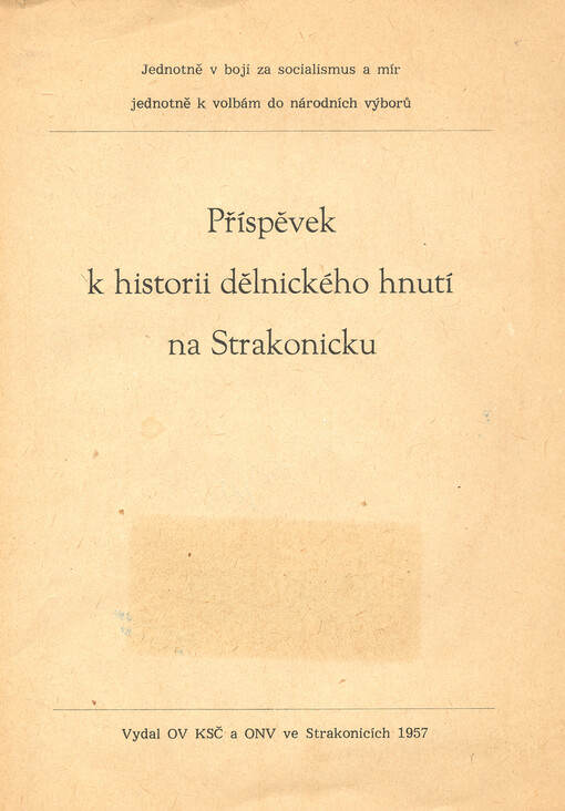 Příspěvek k historii dělnického hnutí na Strakonicku