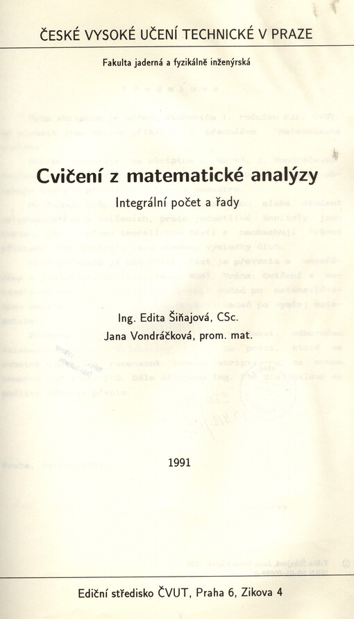 Cvičení z matematické analýzy.Integrální počet a řady