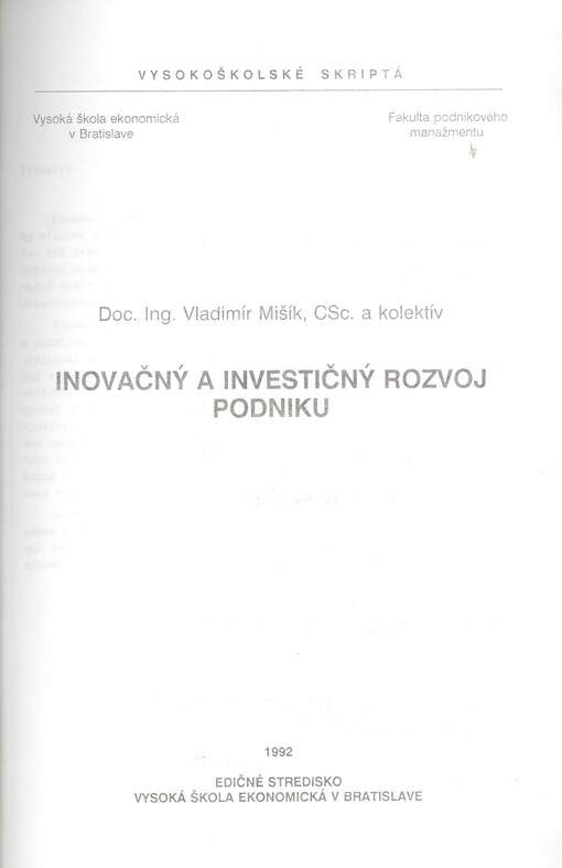 Inovačný a investičný rozvoj podniku
