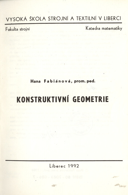 Konstruktivní geometrie: určeno pro posl. 1. roč. fak. strojní a textilní