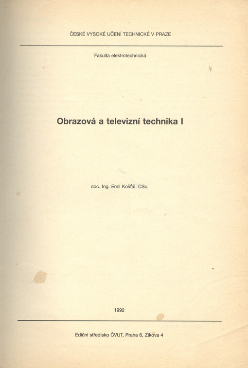Obrazová a televizní technika I
