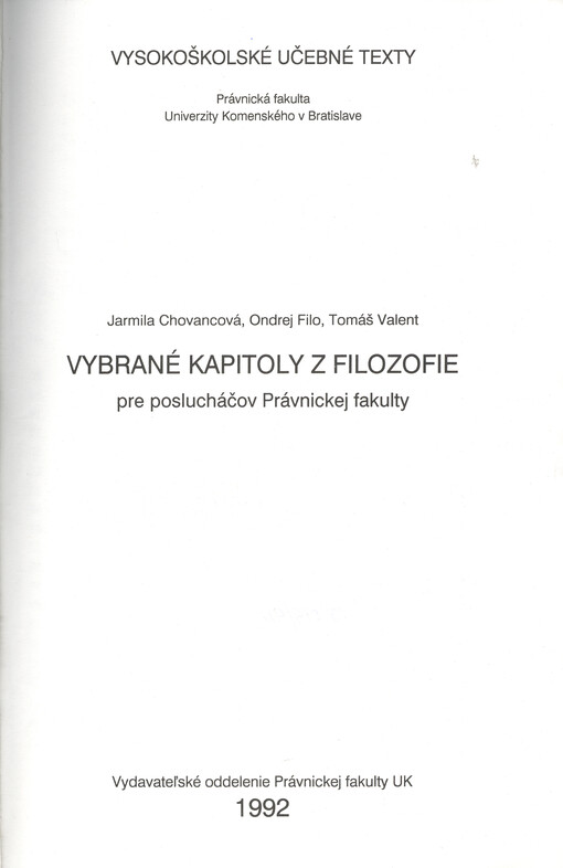 Vybrané kapitoly z filozofie pre poslucháčov Právnickej fakulty