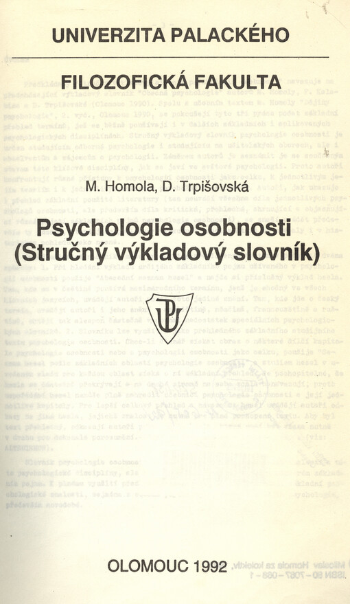 Psychologie osobnosti (Stručný výkladový slovník)