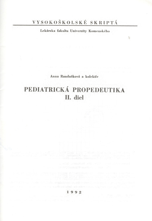 Pediatrická propedeutika, 2. díl