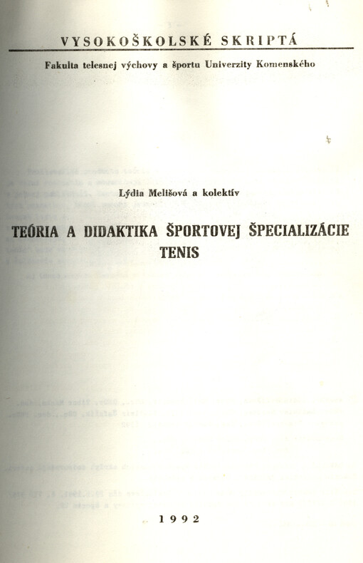 Teória a didaktika športovej špecializácie : tenis