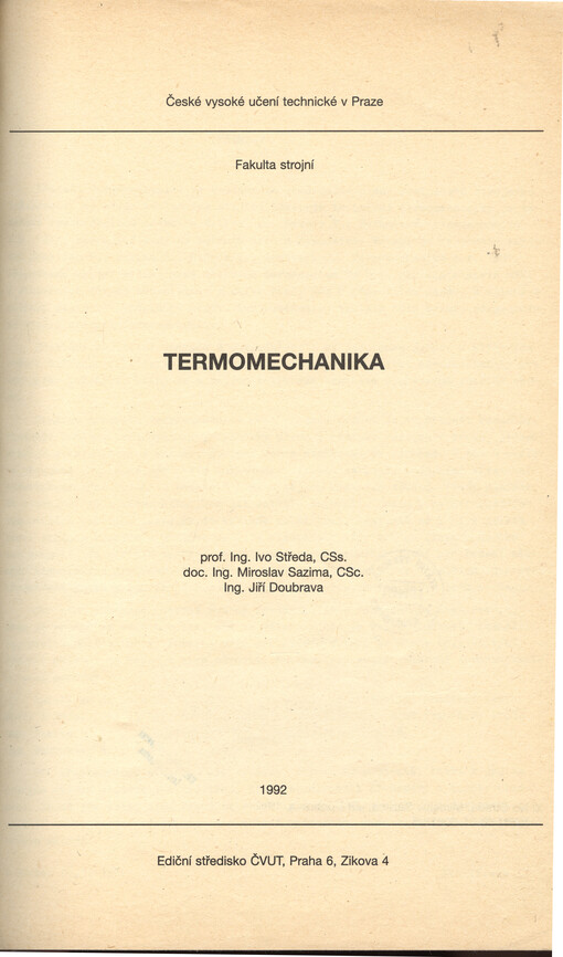 Termomechanika: určeno pro stud. fak. strojní