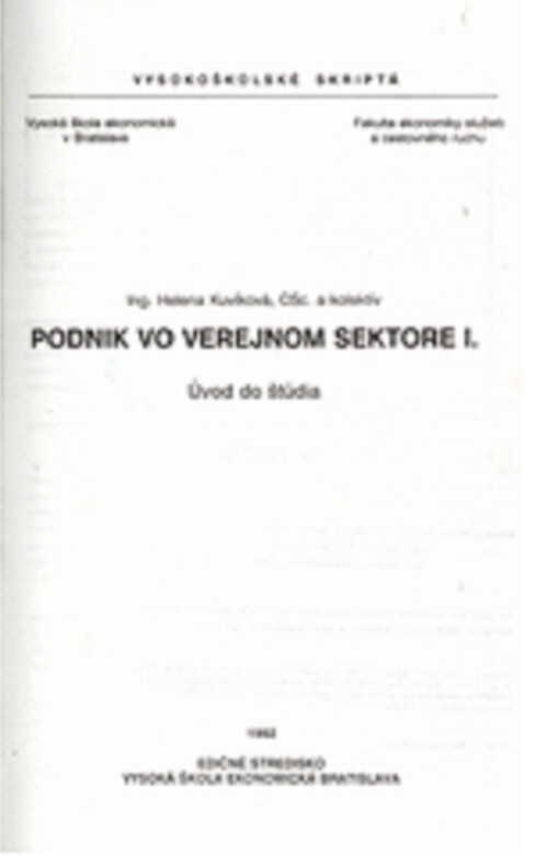 Podnik vo verejnom sektore. I, Úvod do štúdia