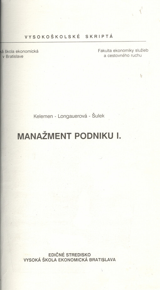 Manažment podniku I