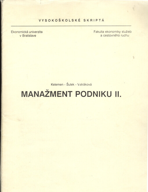 Manažment podniku. [Diel] 2