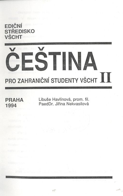 Čeština pro zahraniční studenty VŠCHT. [Díl] II