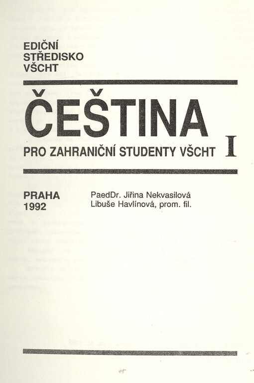 Čeština pro zahraniční studenty VŠCHT I