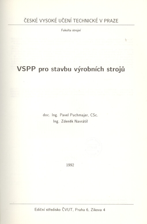 VSPP pro stavbu výrobních strojů