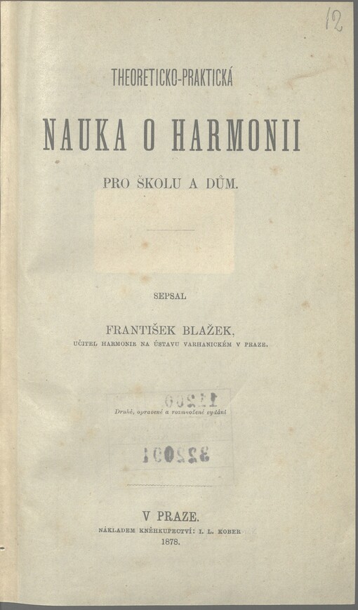 Theoreticko-praktická nauka o harmonii pro školu a dům